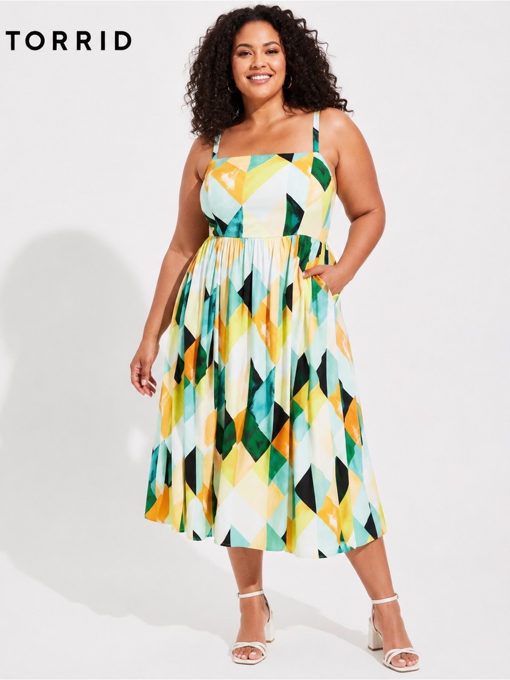 Torrid Geo Multi Midi Challis Sundress Size 00 M/L NWT